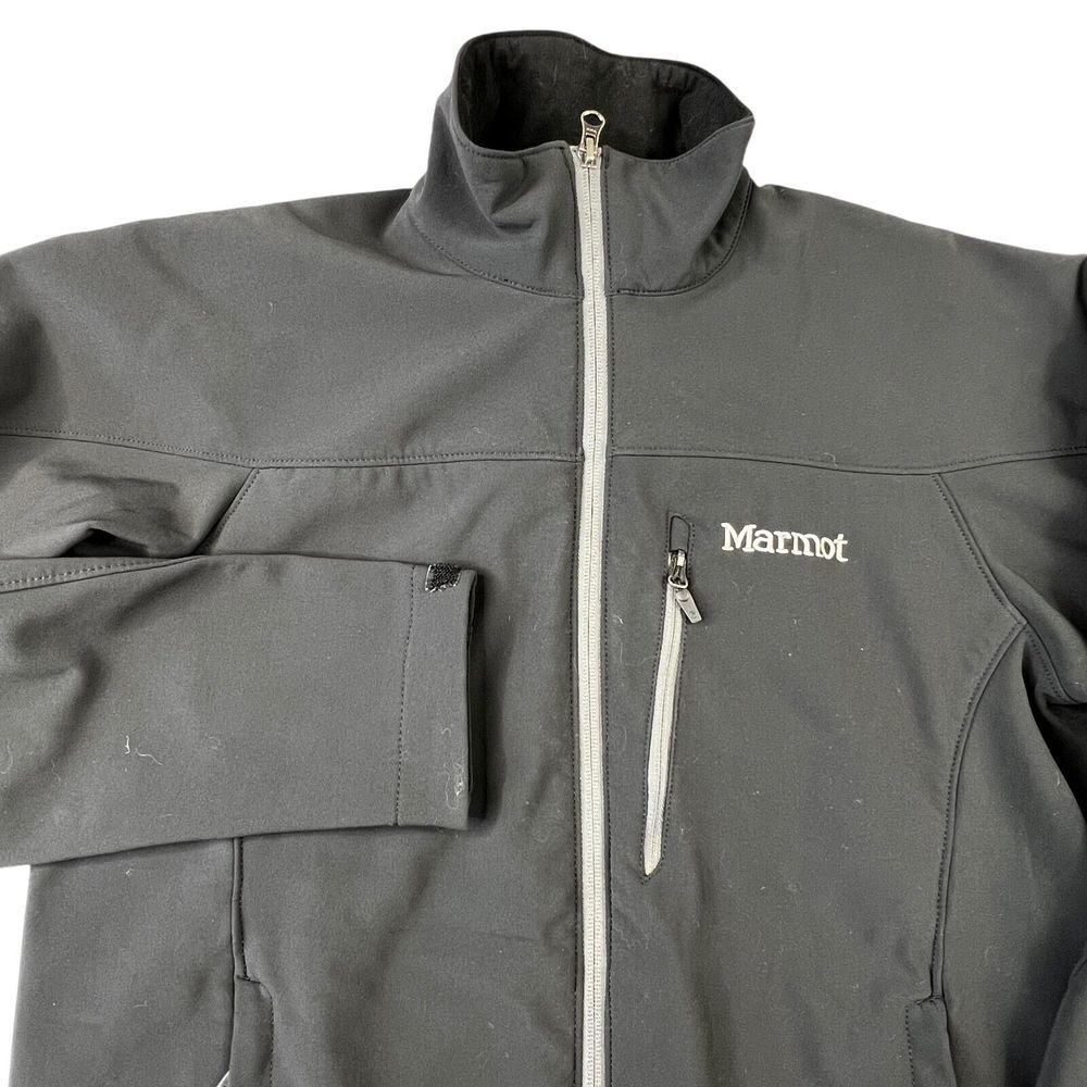 Marmot Mens Softshell Jacket Size Small Black Full Zip Fleece‎ Lined Zip Pockets